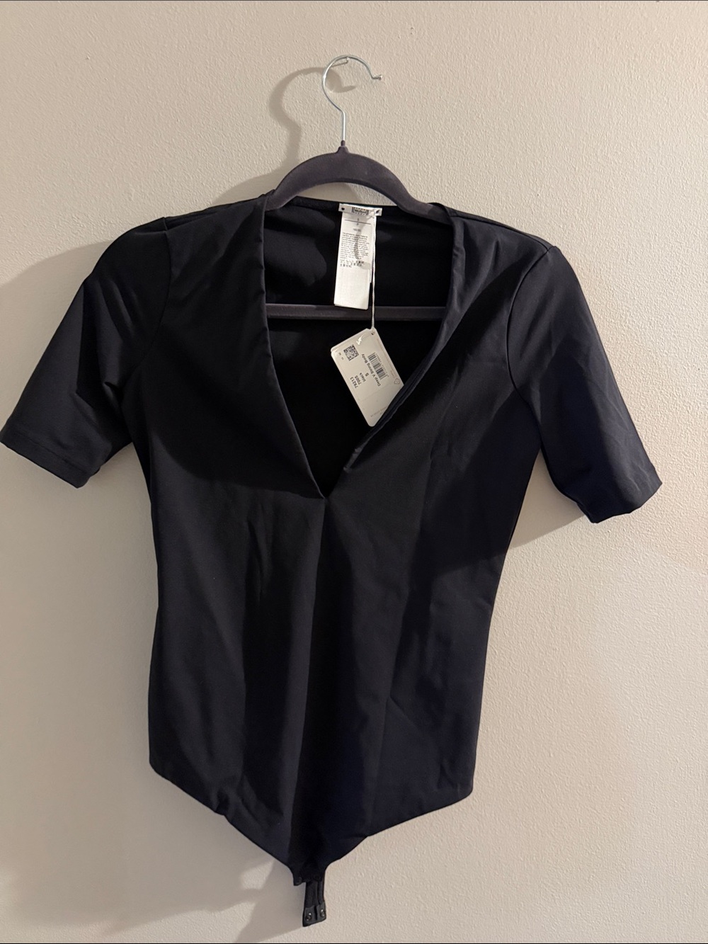 Wolford Black Deep V-Neck Short Sleeve Women’s Bodysuit